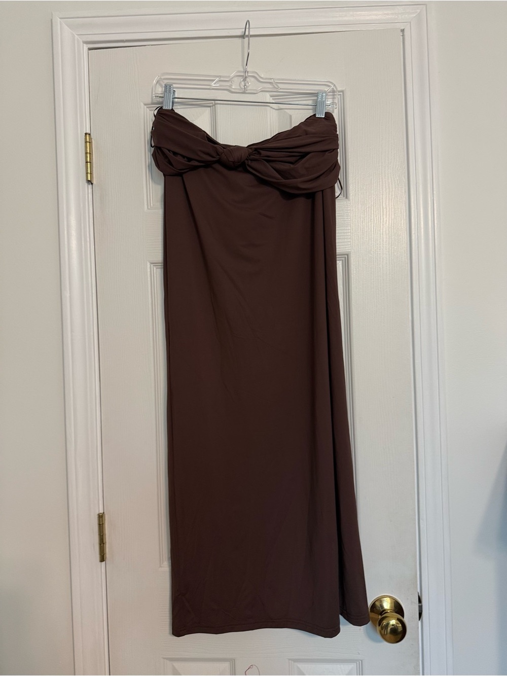 Sasha Therese Strapless Brown Knot-Detail Maxi Dress